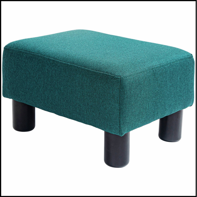 Stylish Ottoman Foot Rest, Small Cube Stool With Linen Fabric And Plastic Legs For Living Room, Green, Green