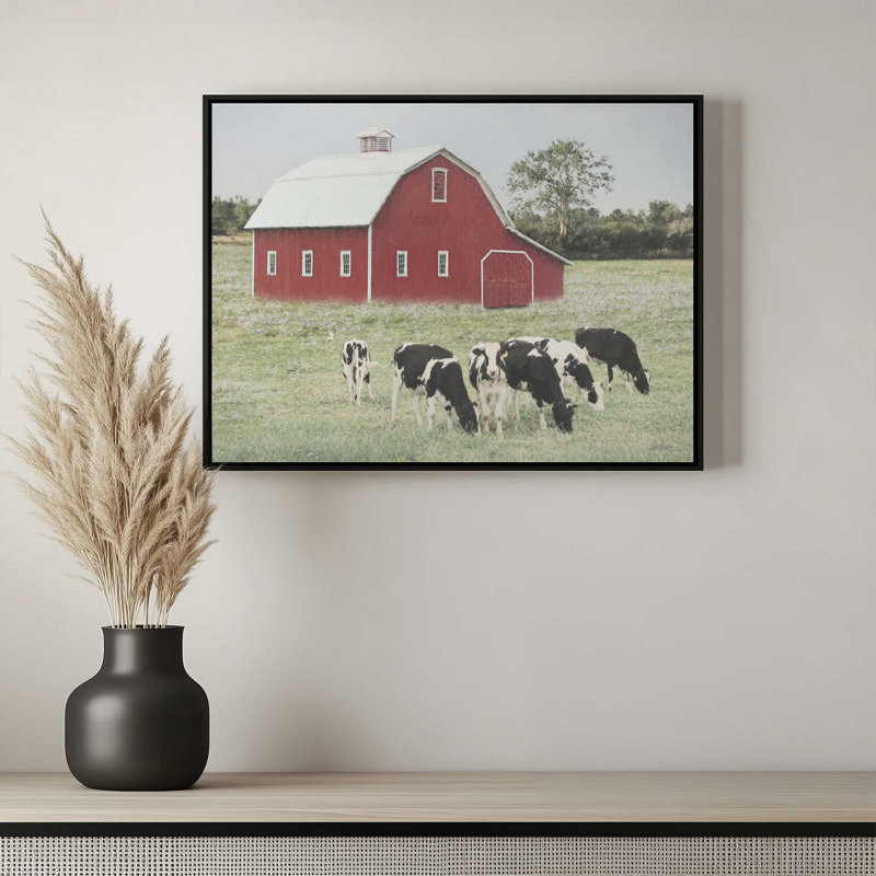 «Grazing Cows» par Lori Deiter, reproduction d'art, Framed Canvas, Silver, 16 W x 12 H