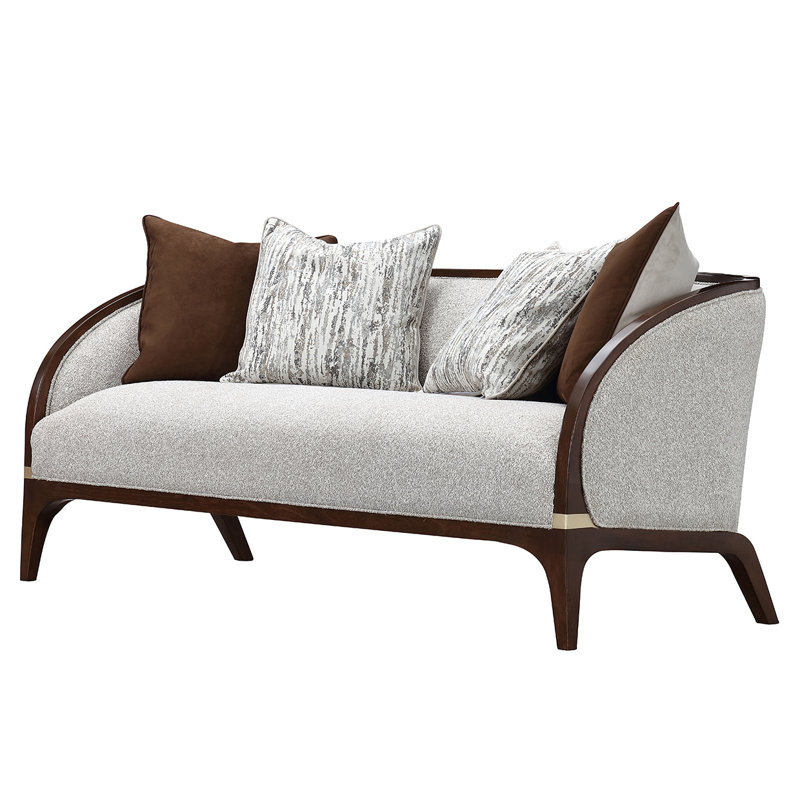 Houston Bouclé 2-Seater Loveseat - Pebble Gray/Walnut