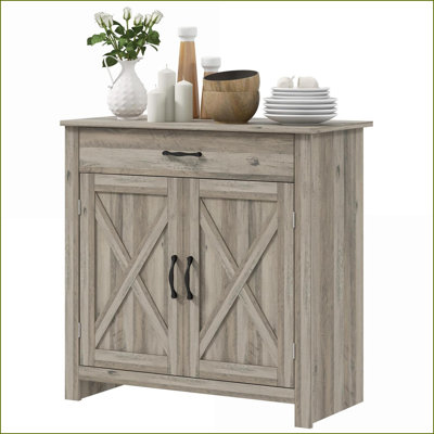 Sideboards Farmhouse Barn Door White Wash 32" Accent Cabinet with Storage &amp; Adjustable Shelf | MDF Construction | Anti-Toppling Design