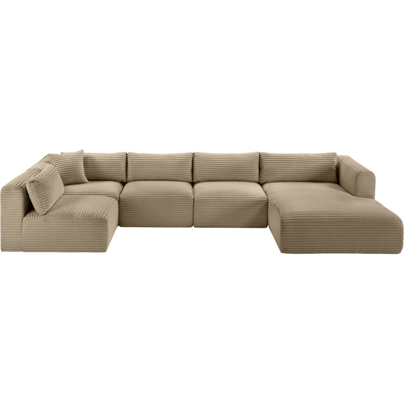 Canapé modulaire Carmean, Velours côtelé texturé taupe, 3 sans accoudoirs, 1 méridienne, 1 coin