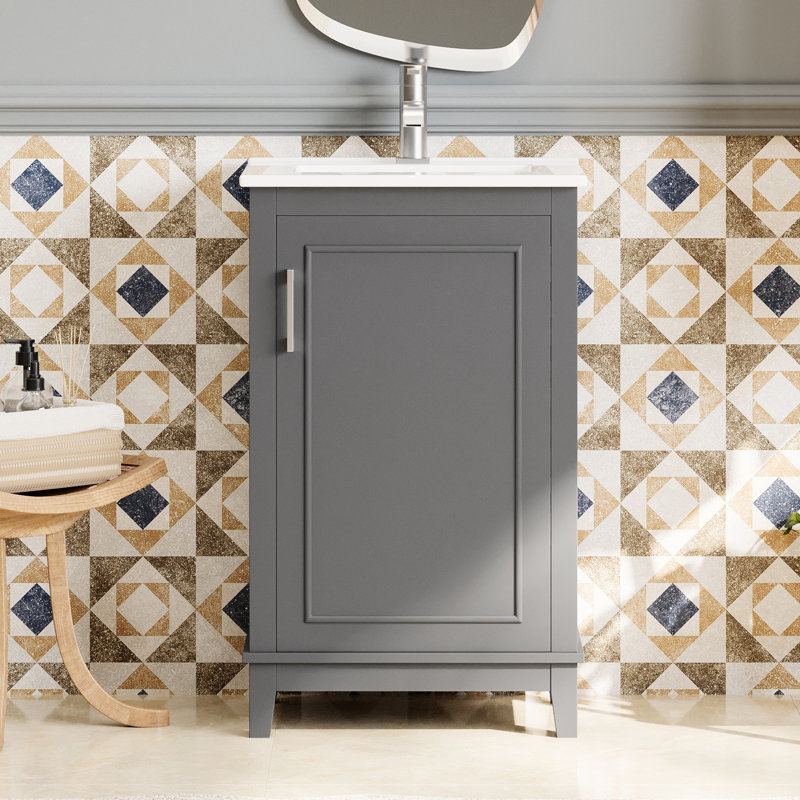 Meuble-lavabo de salle de bain avec lavabo en céramique - bois massif +, armoire de 20 po, charnières à fermeture en douceur, style élégant