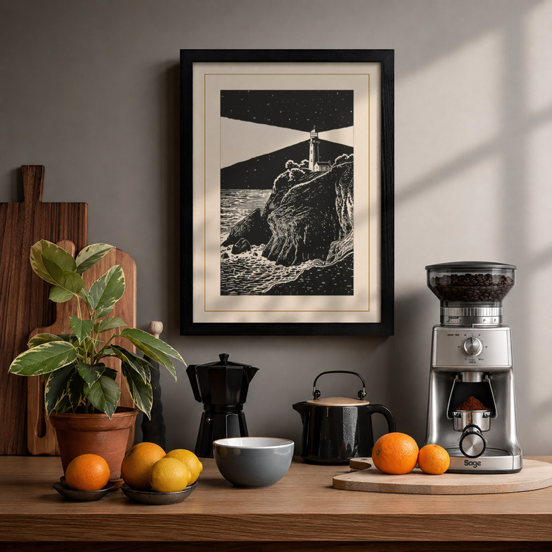 Solitude Under Stars Japandi - Framed Print, Black, A3 - 42.0 x 29.7 cm