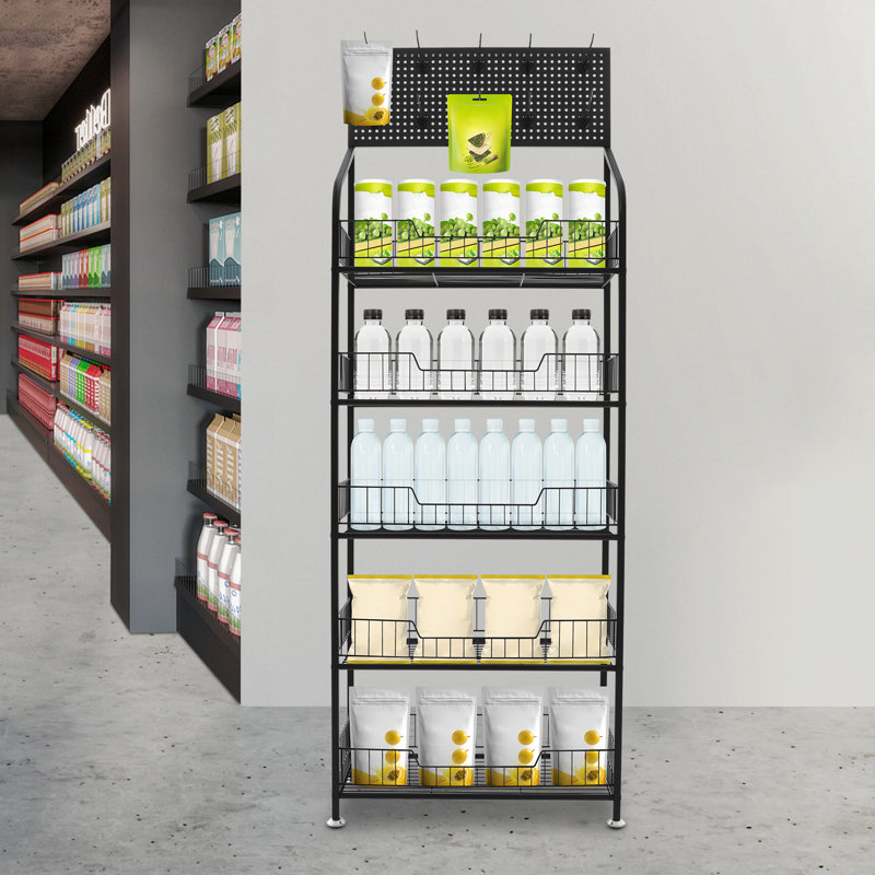19.68"W/23.62"W Retail Display Rack With Hooks, Black, 66.92" H x 23.62" W x 10.62" D