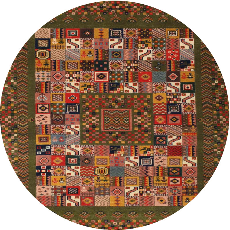 Tapis brun/rouge contemporain, Rond 6 pi