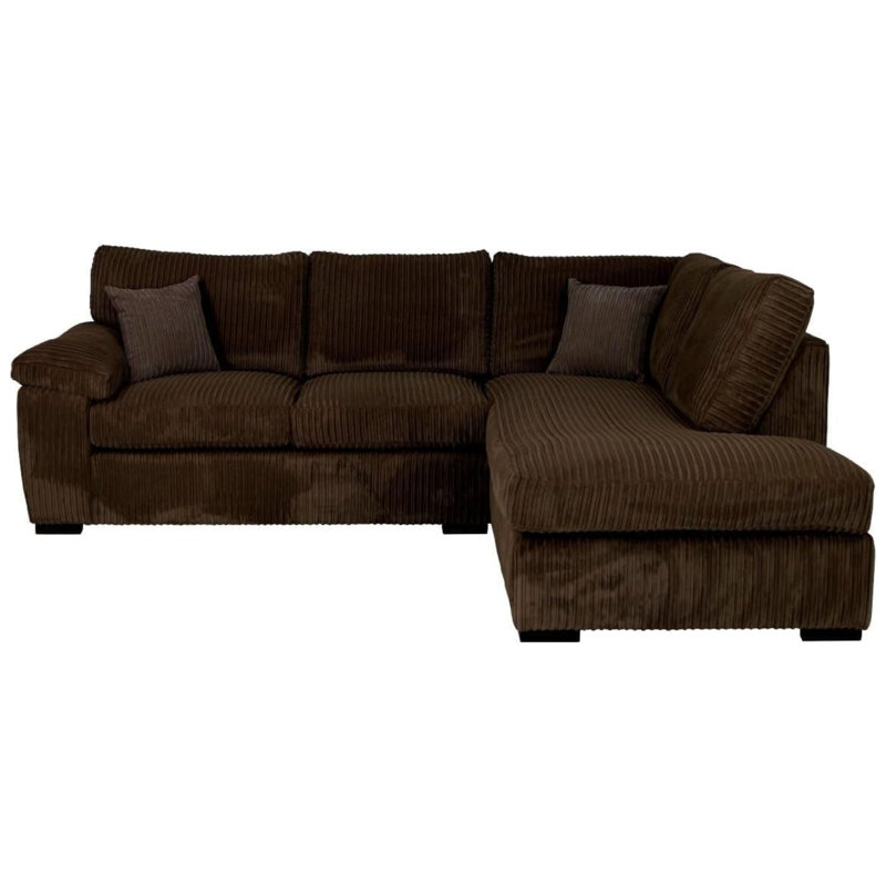 Modern 4-Seater Jumbo Cord L-Shaped Corner Sofa With Pillow Top Arms, Left Hand Facing, Dark Brown Corduroy