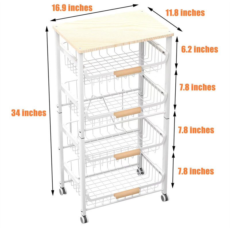 Utility Cart with Wheels, 34.02" H x 16.89" W x 11.81" D, White/Beige