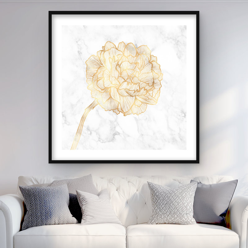 Pivoine dorée - imprimé de fleurs grises mattes | Décoration intérieure
