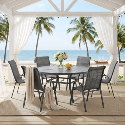Edison 6-Person Round Patio Dining Set With Stackable Textilene Chairs