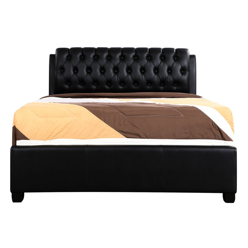 Lit double contemporain noir élégant - 48 po de hauteur x 57 po de largeur et 83 po de profondeur, pour une utilisation quotidienne, noir élégant, design minimaliste, assemblage requis avec une structure de style moderne 48h 57 'x 83', tous les jours