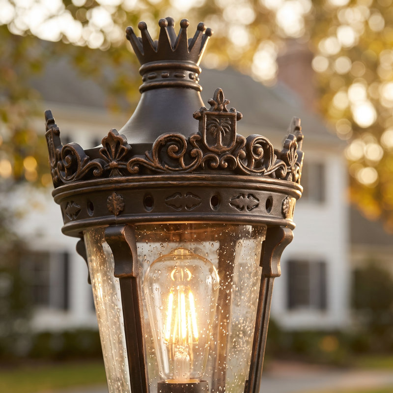 Lampadaire d'extérieur vintage rétro avec abat-jour en verre transparent en métal résistant aux intempéries