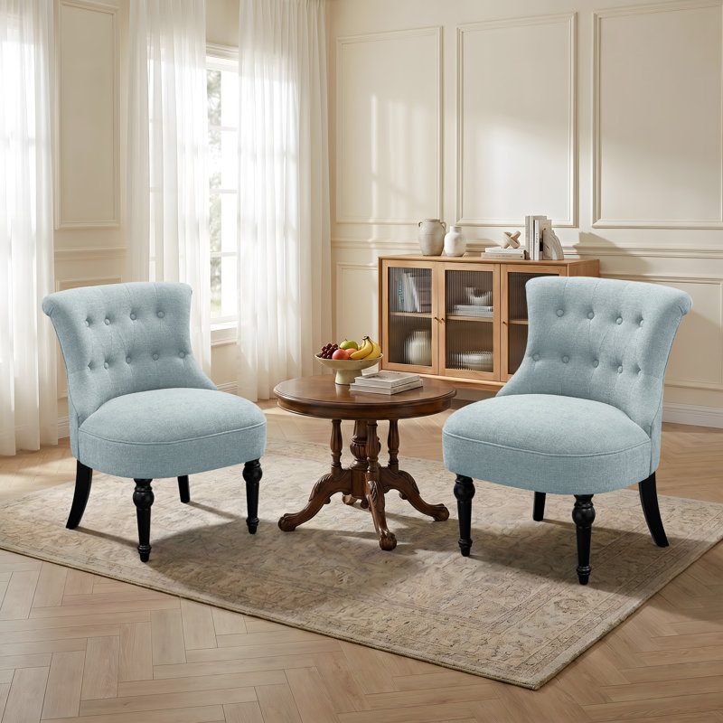 24.4 " Wide Tufted Chenille Accent Side Chair (Set of 2), Light Blue