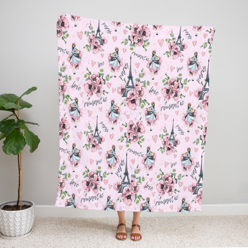 Throw Blanket, 51" W x 60" L, Floral/Abstract, Pink/Green/Gray