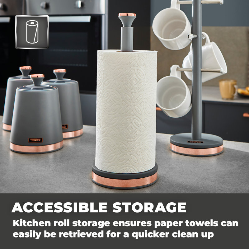 Tower Cavaletto Towel Pole Kitchen Roll Holder, Grey