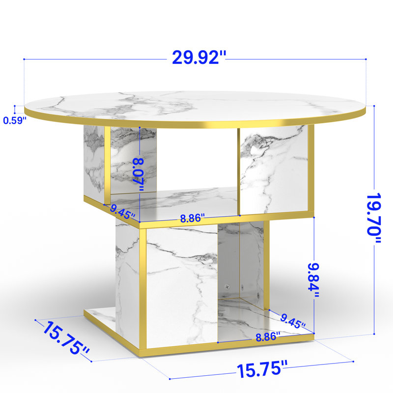 30" Wood Coffee Table With Storage, Small Round Cocktail Table