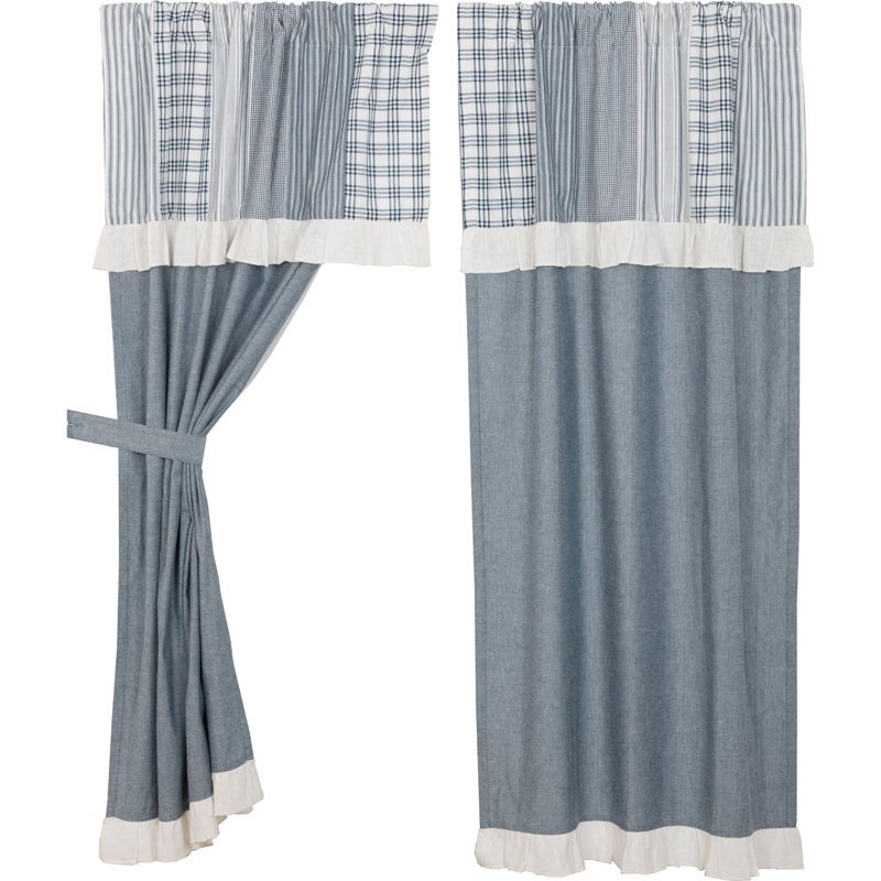 Panneau de rideau simple obscurcissant 100% coton Surikova, Bleu denim / blanc doux, l 36 po x L 63 po