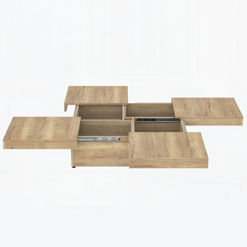 Table basse carrée en placage avec plateau coulissant et beaucoup de rangement, Natural