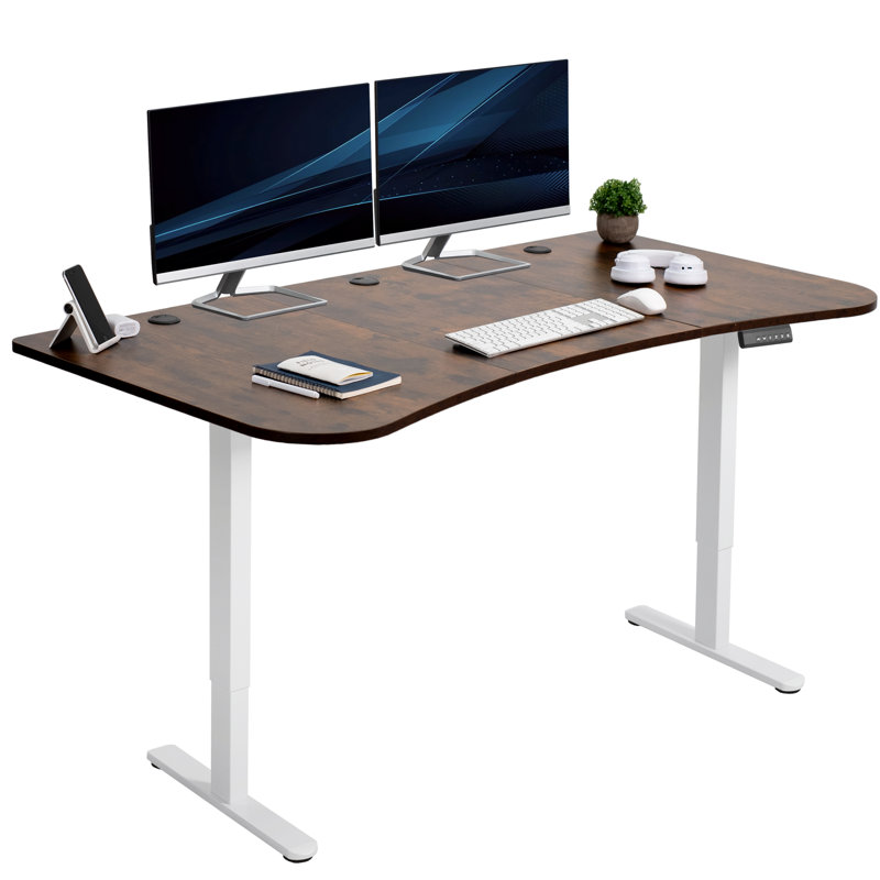 Bureau debout électrique 63 "x 32" VIVO, série E2B1B, Brun rétro / blanc
