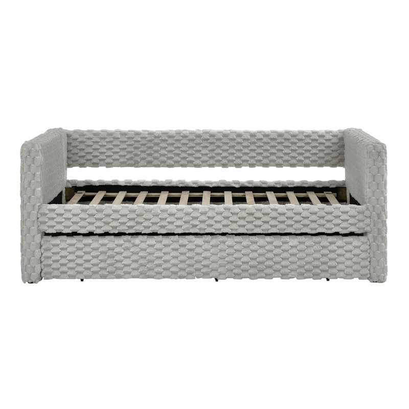 Phillip Modern Upholstered Daybed with Pull-Out Bed & Striped Design, Dark Gray