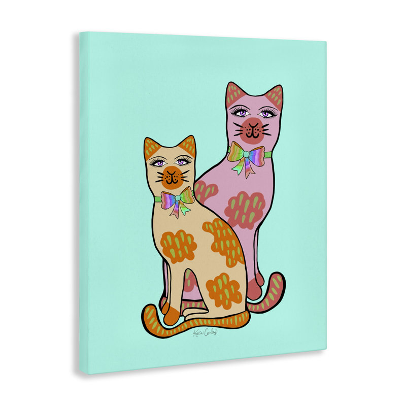 Chats amusants sur toile turquoise, design par Katie Conley, H 20 po x l 16 po