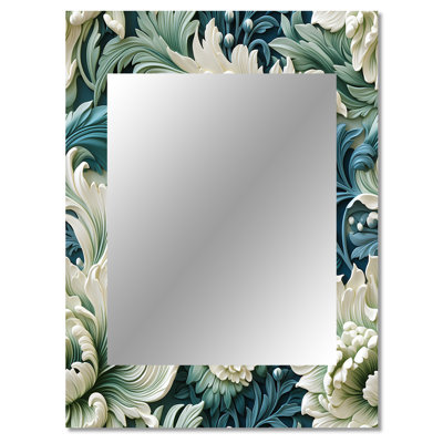 Clysta Green And White Paisley Garden Dream - damask  Wall Mirror, Boho Decorative Mirror, Printed Metal Art