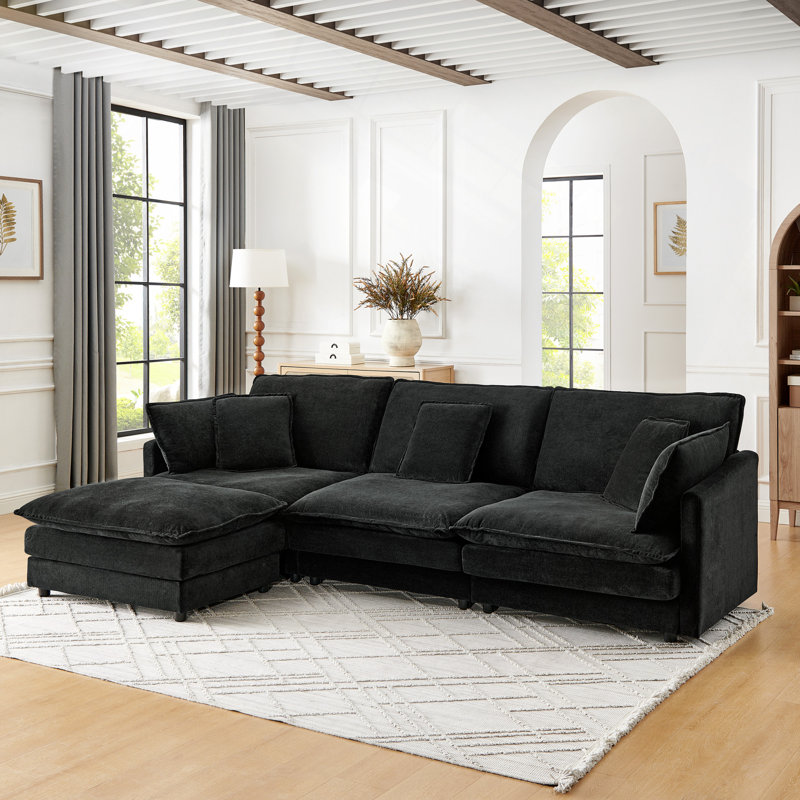 Canapé modulaire, canapé-lit modulaire en L avec repose-pieds, canapé convertible surdimensionné pour 4 personnes, Noir