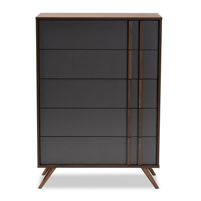 Home Imports Emporium Naoki Two Tone Grey and Walnut 1 Drawer Nightstand with Shelf and Splayed Legs