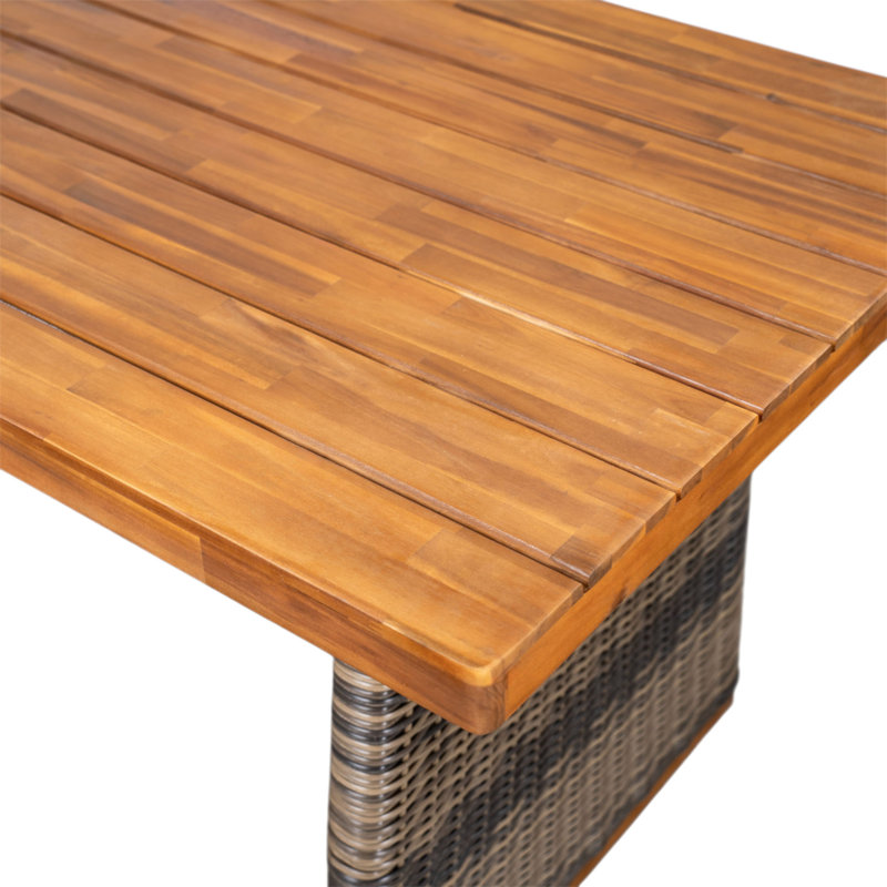 Table de salle à manger d'extérieur en bois d'acacia, finition teck + osier gris