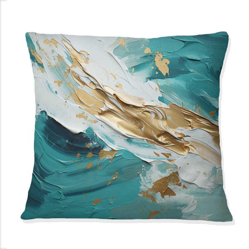 Coussin décoratif doré sur fond bleu sarcelle Golden Morning Glory