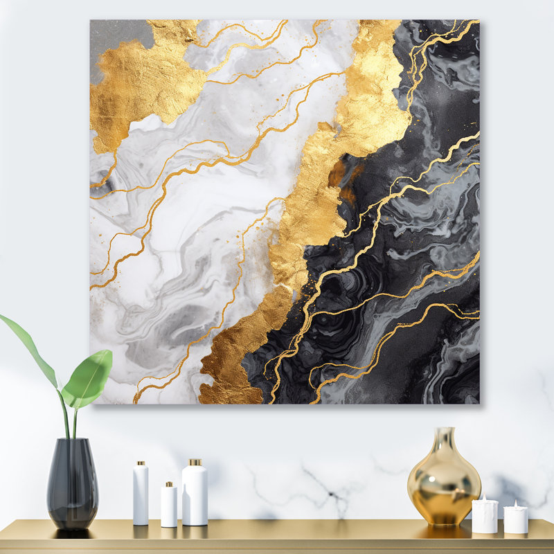 Gold And Grey Abstract Marble Mirage  III - Marble Wall Decor, 16" H x 16" W