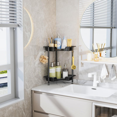 Serviteur de douche en coin: Étagère en acier inoxydable et plastique à 2 niveaux pour la salle de bain