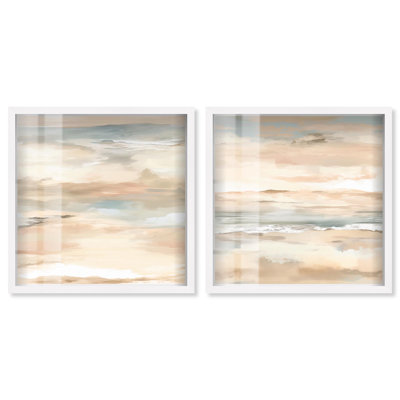 Roseate Skyfall Set Shadowbox Print Gold Boho Wall Art Set by Art Remedy, Black Frame, 12 x 12