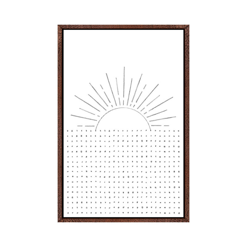 Line Art Sunset - Print on Canvas, Classic Brown Wood Framed, 152.4cm H x 101.6cm W x 3.81cm D
