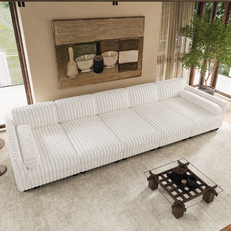 Canapé-lit modulaire rembourré à 5 places, siège confortable en fausse fourrure de lapin, Fausse fourrure blanche