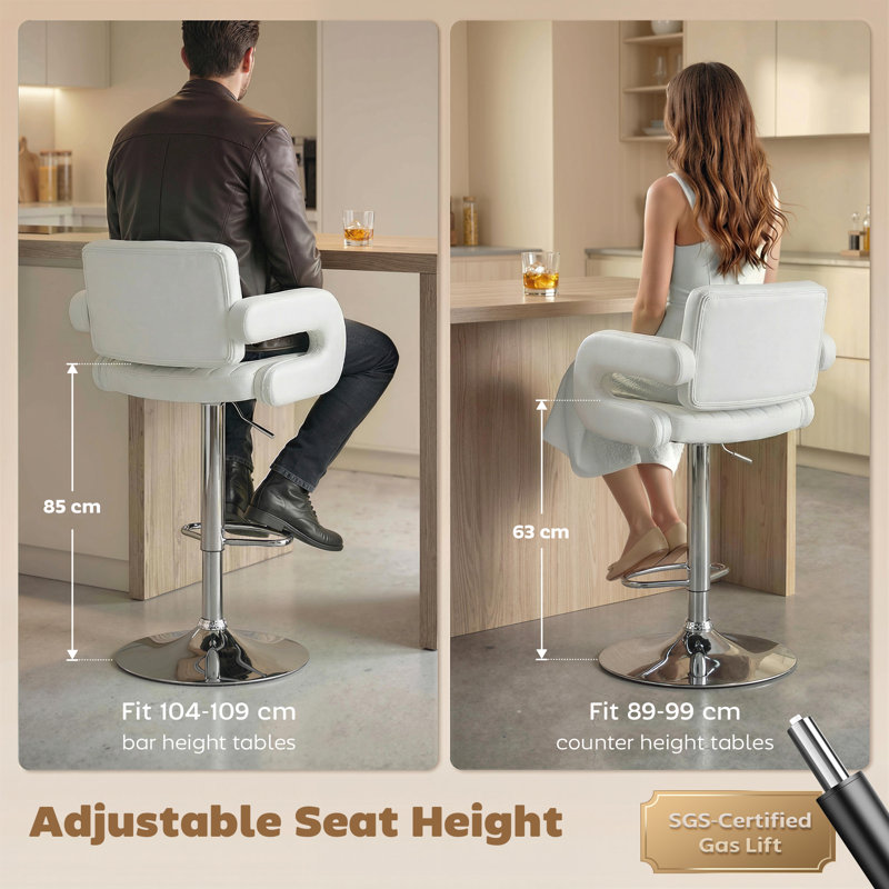 Swivel Upholstered Adjustable Height Counter Stool with Metal Frame, White