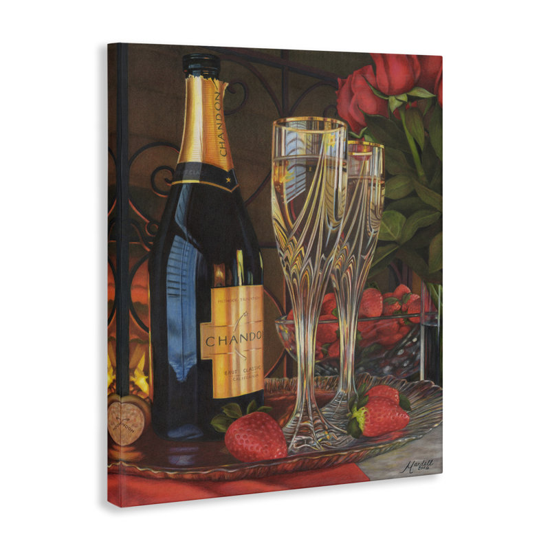 Art mural romantique sur toile paire de champagne par Mardell Schuster, H 30 po x l 24 po