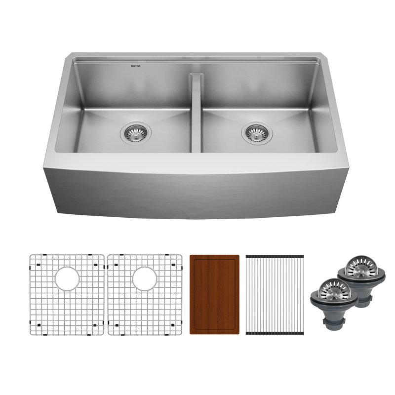 Elite Workstation 36'' L Double Bowl Stainless Steel Kitchen Sink