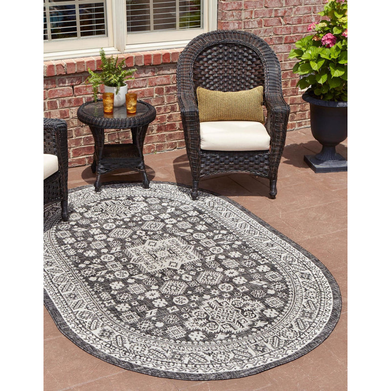 Indoor/Outdoor Chand Area Rug Stone Color, Oval 3'3" x 5'3"