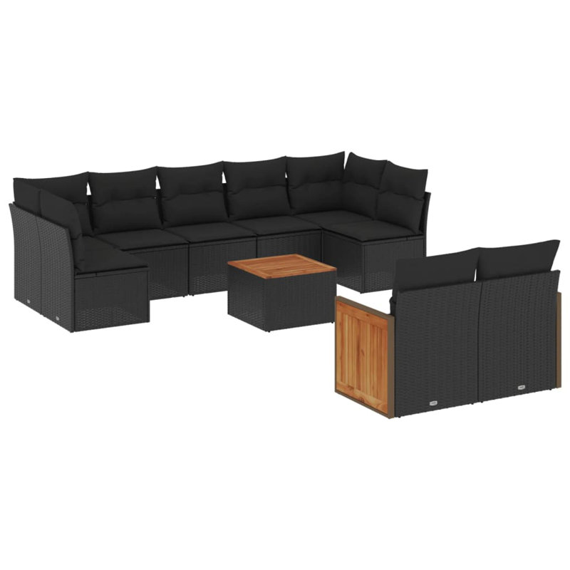  Ensemble de canapé de jardin modulaire PE, 10 pièces, Noir, Noir