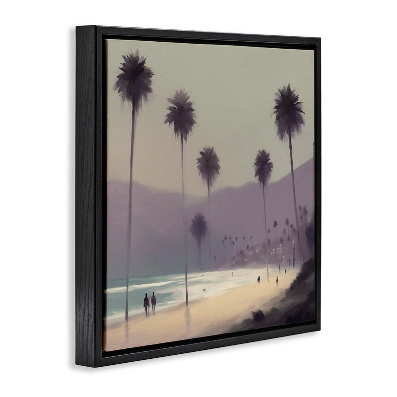 "Looming Palms Beach", art mural sur toile flottante par Noah Bay, Cadre flottant noir de jais, H 18 po x l 18 po