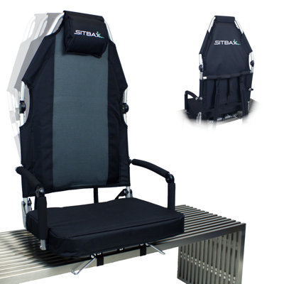 SitBax Padded Bleacher Seat – The Ultimate Reclining Stadium Chair with Full Back & Neck Support and 360° Swivel – Lightweight, Foldable, and Portable with Backpack Straps - Patent Pending