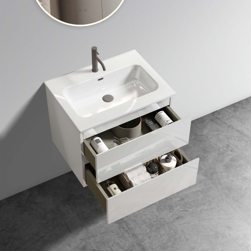 Meuble-lavabo mural 24 po avec lavabo, Blanc