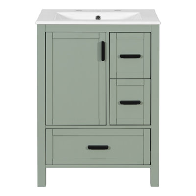 Meuble-lavabo moderne de 24 pouces avec lavabo en céramique, porte à fermeture douce, tablette de porte à double couche et 3 tiroirs