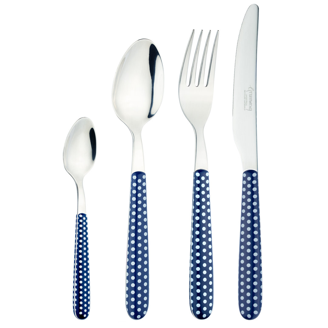 Grunwerg Cutlery Greenworks, 24 Piece Cutlery Set , Service for 6, Polka Dot