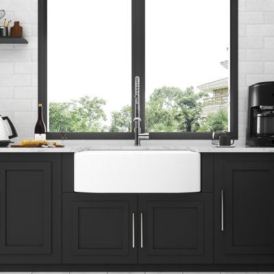 White Ceramic Apron Front Sink 33 Inch - Arch Edge Single Bowl Silent Fine