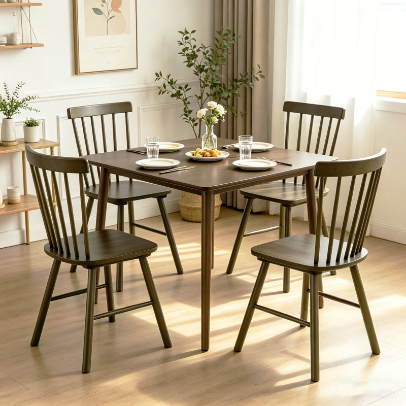 Phaong 17" Wide Mid-Century Modern Windsor Back Wood Modern Dining Chairs, Brown