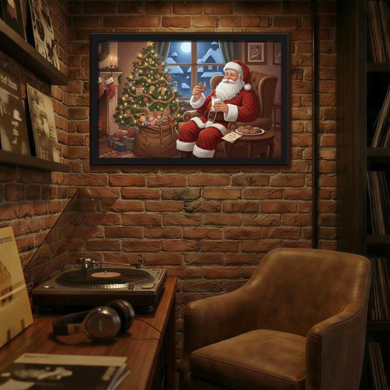 Christmas Santa Claus Relaxing By Christmas Tree, 12" H x 18" W