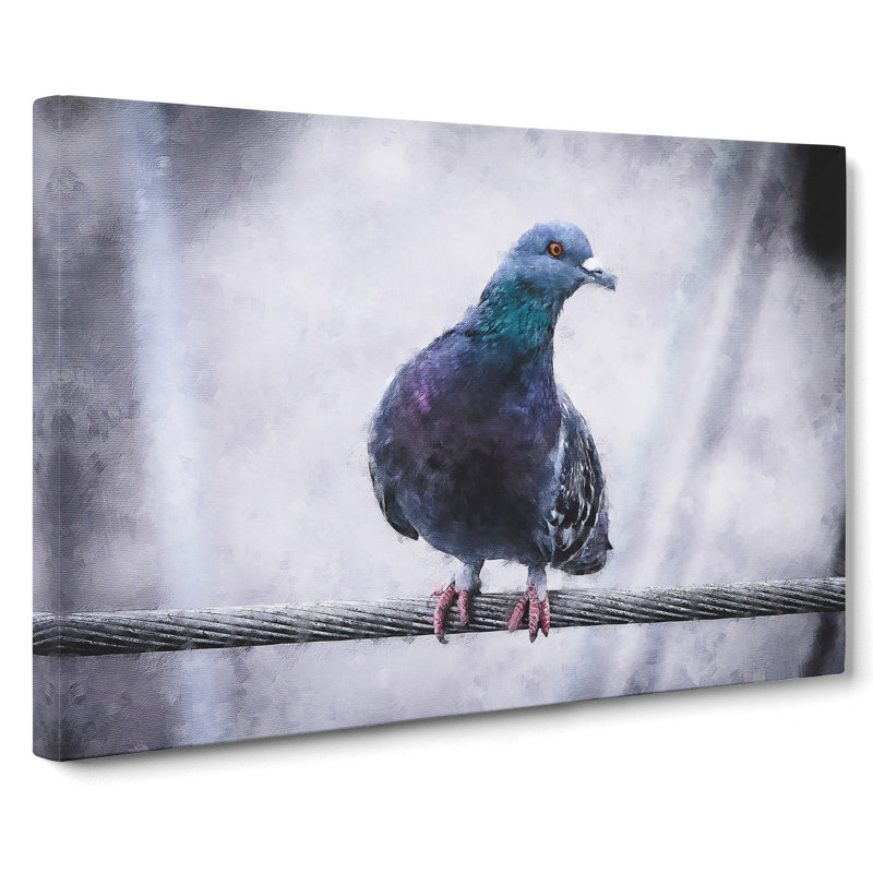 Pigeon Bird On A Wire - Wrapped Canvas Painting, 40cm H x 60cm W x 3cm D