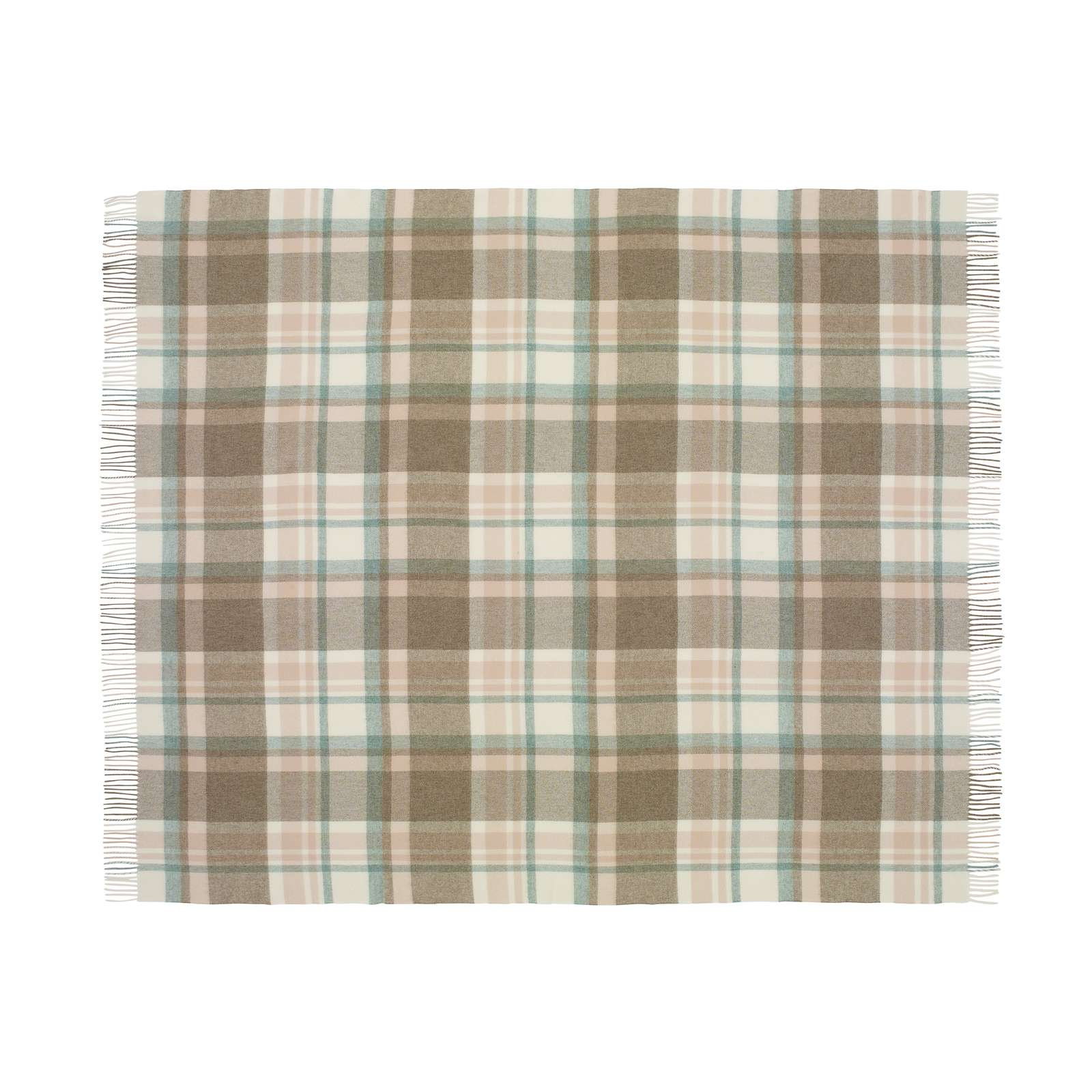 Merino Lambswool Throw/Blankets Hand Woven Blanket, Brown/Green/Beige Checkered