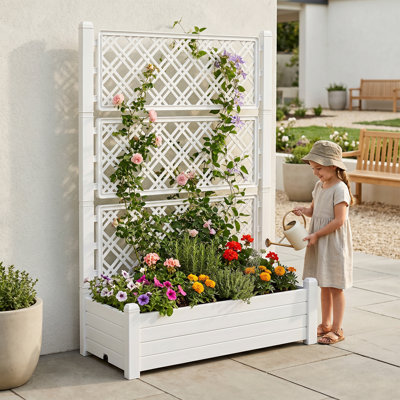 Lit de jardin surélevé d'extérieur, grande boîte à fleurs avec bouchon de vidange pour faire pousser des plantes grimpantes, des légumes, des fleurs, des herbes et des plantes grasses